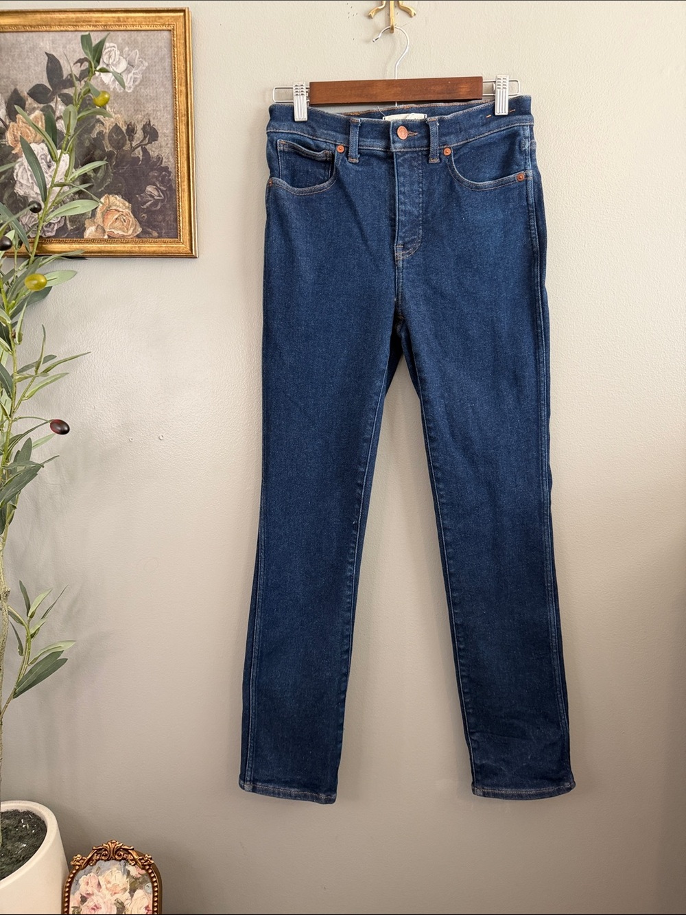 Madewell Mid-Rise Stovepipe Jeans Size 27 Dark Wash Straight Leg Stretch - Picture 2 of 8